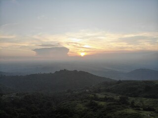 Beautiful aerial shot of mountain in Philippines with sunrise