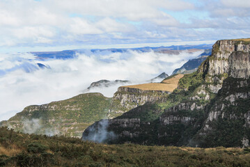 Landscape of mountains and a valley covered with clouds in Urubici in southern Brazil