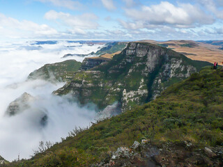 Landscape of mountains and a valley covered with clouds in Urubici in southern Brazil