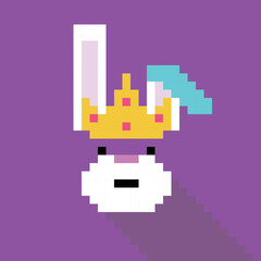 Obraz premium Simple pixel animal series, the rabbit wearing crown