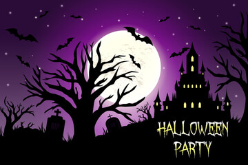 halloween background with castle. Vector illustration