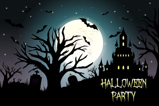 halloween background with castle. Vector illustration