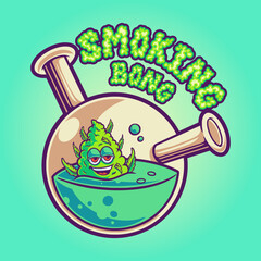 Bong for smoking marijuana. Cannabis relaxing on bong glass
