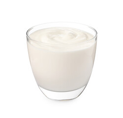 Glass with delicious organic yogurt isolated on white