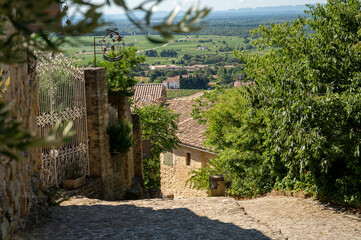 VIew on medieval buildings in sunny day, vacation destination wine making village...