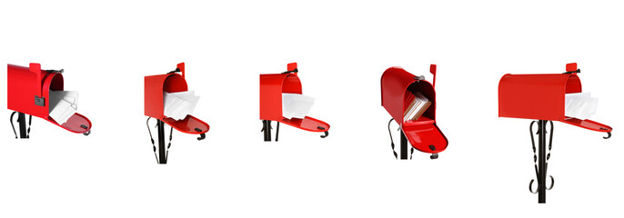 Set of red letter boxes with envelopes on white background. Banner design