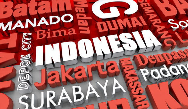 Indonesia Cities Country Destinations Flag Asia 3d Illustration