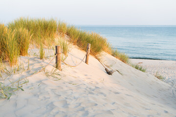Sands on the Baltic Sea coast, enter to the beach. Slowinski National Park Poland 