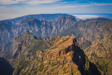 Fototapeta na wymiar Mountain trail Pico do Arieiro, Madeira Island, Portugal. October 2021. Aerial drone picture