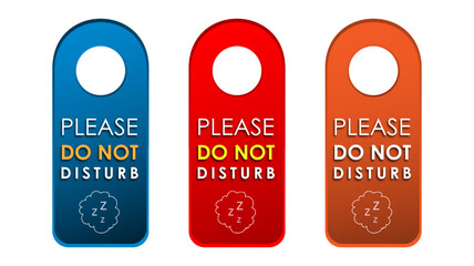 Set of Door hanger with do not disturb text for hotel room, door handle information isolated on white background. vector illustration