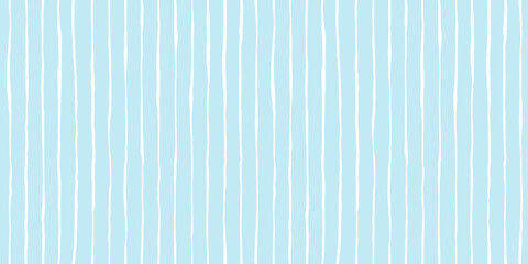Seamless playful hand drawn light pastel blue pin stripe fabric pattern. Cute abstract geometric wonky vertical lines background texture. Boy's birthday, baby shower or nursery wallpaper design. - obrazy, fototapety, plakaty