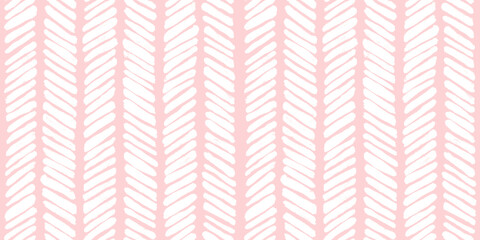 Seamless hand drawn light pastel pink chevron herringbone fabric pattern. Abstract geometric cute zigzag arrow lines background texture. Girls birthday, baby shower or nursery wallpaper design.