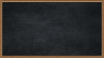 Empty chalkboard background with wooden frame. Dirty erased chalk texture on blank blackboard with copy space and wood border. Restaurant menu or back to school education concept. 3D rendering.