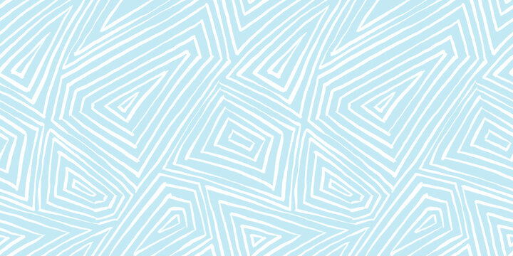 Seamless playful hand drawn light blue abstract geometric polygon stripe pattern. Cute diamond geode landscape line drawing background texture. Boy's birthday, baby shower or nursery wallpaper design.