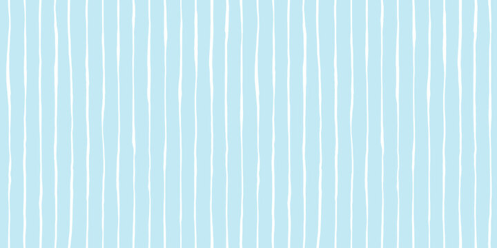 Seamless playful hand drawn light pastel blue pin stripe fabric pattern. Cute abstract geometric wonky vertical lines background texture. Boy's birthday, baby shower or nursery wallpaper design.