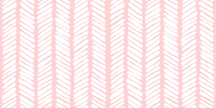 Seamless hand drawn light pastel pink chevron herringbone fabric pattern. Abstract geometric cute zigzag arrow lines background texture. Girls birthday, baby shower or nursery wallpaper design.