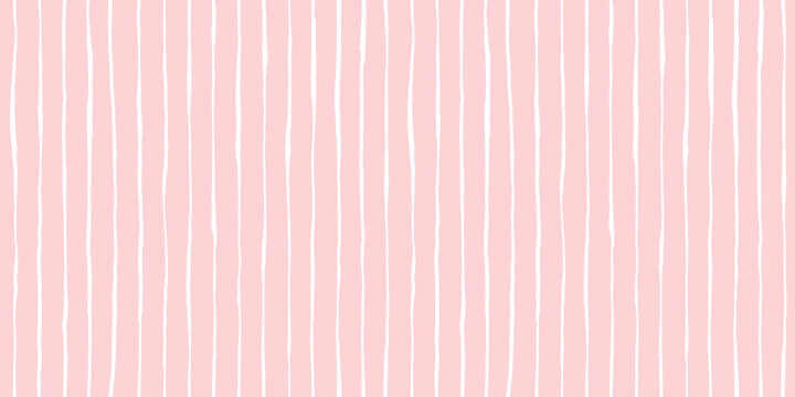 Seamless playful hand drawn light pastel pink pin stripe fabric pattern. Cute abstract geometric wonky vertical lines background texture. Girls birthday, baby shower or nursery wallpaper design.