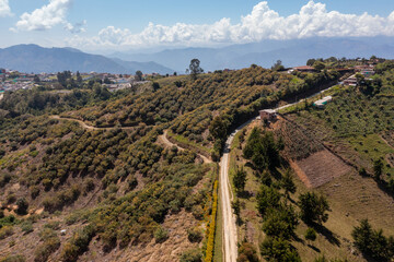 Cultivation farms in a mountainous area in the department of Cladas. Colombia