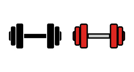Black and red dumbbell icon set. Muscle training. Vector.