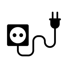 Outlet silhouette icon connected to a socket. Charging. Vector.