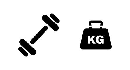 Dumbbells and KG weight icons set. Muscle training icons. Vector.