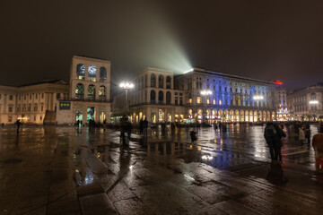 night view of duommo de milan plaza in italy europe
