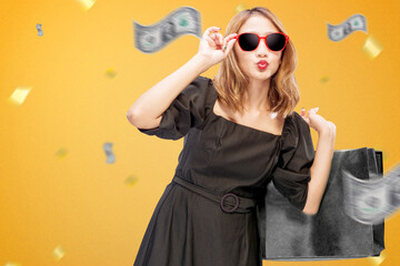 Asian woman with sunglasses carrying a shopping bag