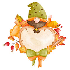 Autumn Gnome, Fall Gnome, Gnome clipart, Watercolor illustration