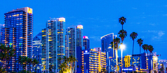 Nighttime skylines at San Diego Bay