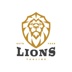 Lion head and shield mascot emblem logo illustration