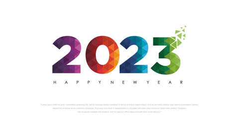 2023 Happy New Year logo text design. 2023 number design template. Vector illustration.