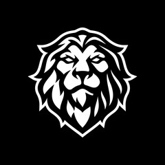 Lion head line art or silhouette logo design. Lion face vector illustration on dark background