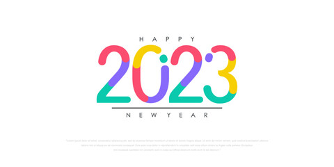 2023 Happy New Year logo text design. 2023 number design template. Vector illustration.