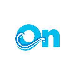 Typography of On with waves concept on 'O' letter.