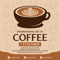 Symbol International coffee day, with coffee and cups in circles suitable for logos, posters, greeting cards, promotions. social media post