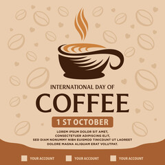 Symbol International coffee day, with coffee and cups in circles suitable for logos, posters, greeting cards, promotions. social media post