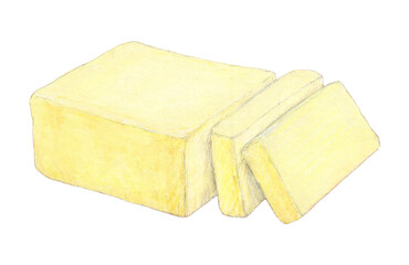 バター　水彩色鉛筆イラスト