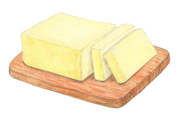 バター　水彩色鉛筆イラスト