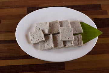 Vietnamese pork sausage sliced ​​on a white plate,Include Clipping Path.
