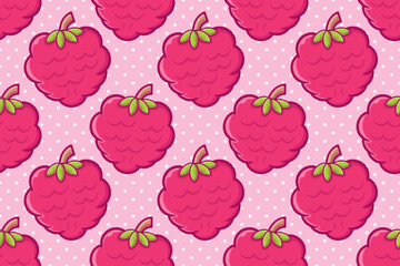 pink raspberry fruit seamless pattern vector illustration 
