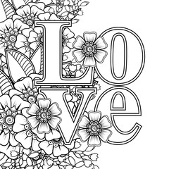 Floral Background with mehndi flower. Decorative ornament in ethnic oriental style. Coloring book.