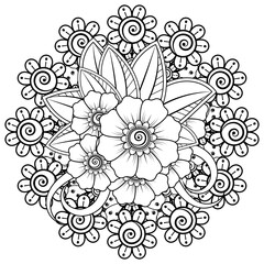 Floral Background with mehndi flower. Decorative ornament in ethnic oriental style. Coloring book.
