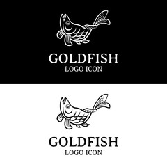 Fototapeta na wymiar Goldfish snack seafood restaurant product in classic retro vintage white and black logo design idea