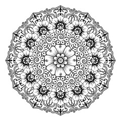 Floral Background with mehndi flower. Decorative ornament in ethnic oriental style. Coloring book.
