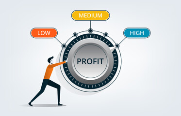 Businessman turning profit dial to a high illustration. Profit increase, market growth and success in business concept
