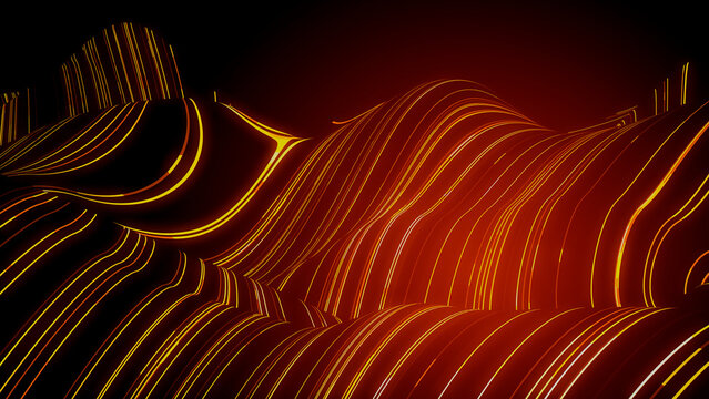 Sound Wave and Audio Technology Concept. Orange, Futuristic Digital Style. 3D Render.