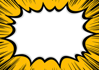 黒い集中線と強調して告知する叫ぶふきだしフレーム　黄色背景