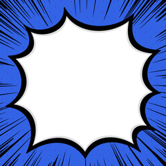 黒い集中線と強調して告知する叫ぶふきだし正方形フレーム　青背景