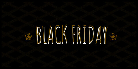 Poster for black friday with big discounts in gold and white colors.