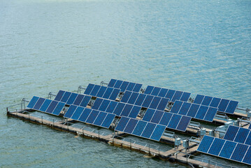 Solar cell panels on water space. Solar panels on the water.
